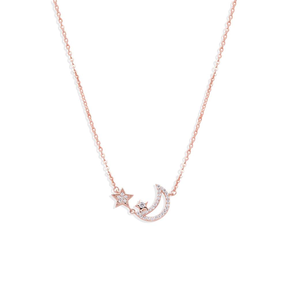 Necklace Moon 925 Sterling Silver Rose Gold with Micro Zircons-Necklaces-GULI GULI