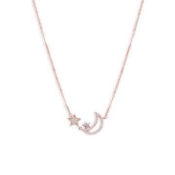 Necklace Moon 925 Sterling Silver Rose Gold with Micro Zircons-Necklaces-GULI GULI