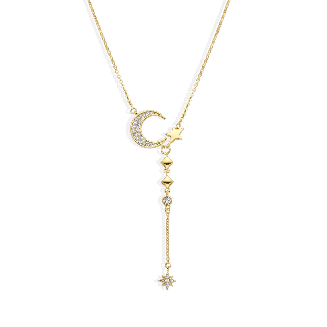 Necklace Moon and Star Pendant in 925 Sterling Silver 18k Gold Plated with Zircons-Necklaces-GULI GULI
