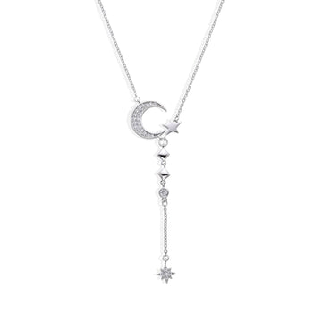 Necklace Moon and Star Pendant in 925 Sterling Silver with Zircons-Necklaces-GULI GULI