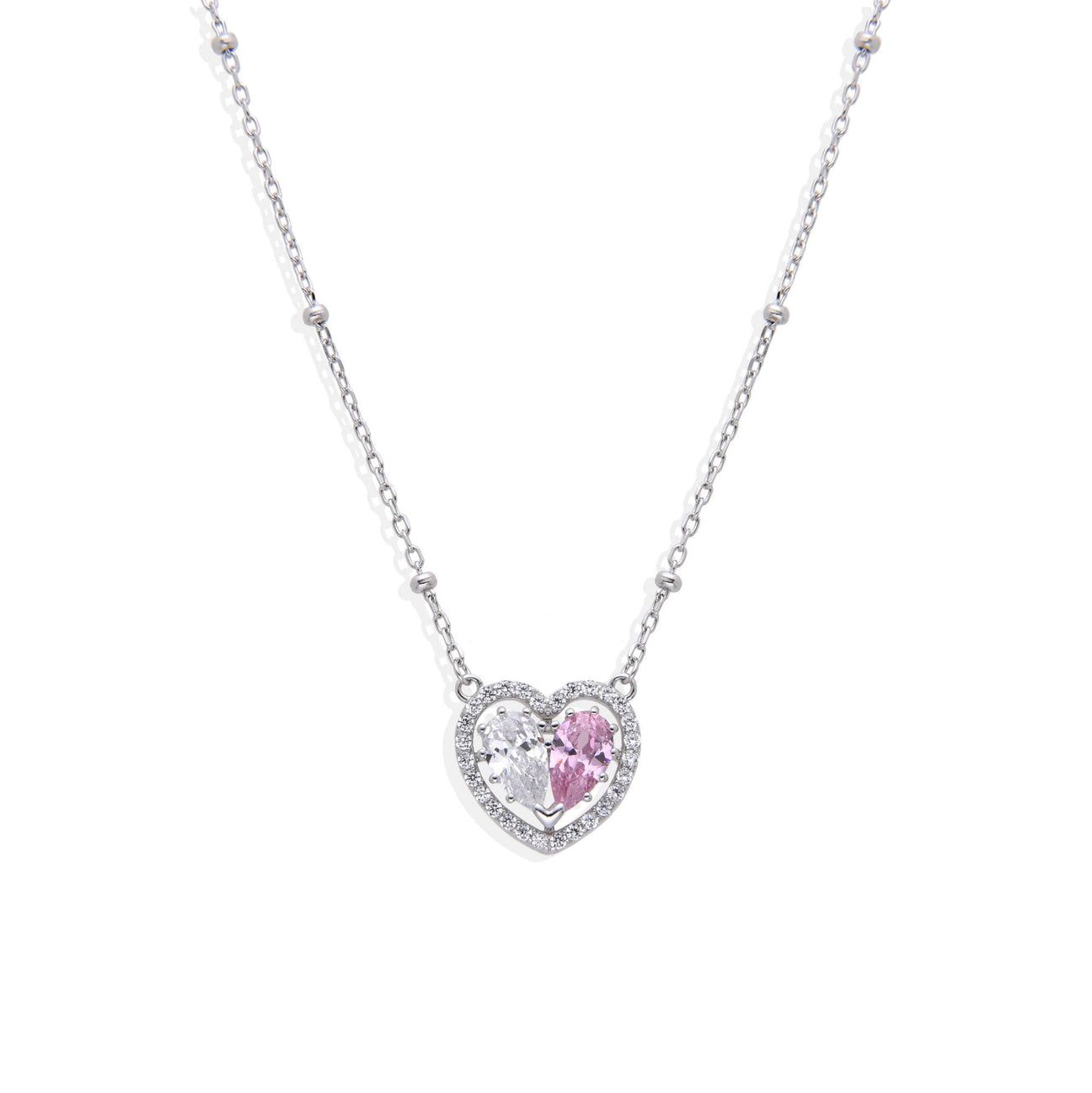 Necklace Pink Heart in 925 Sterling Silver with Zircons-Necklaces-GULI GULI