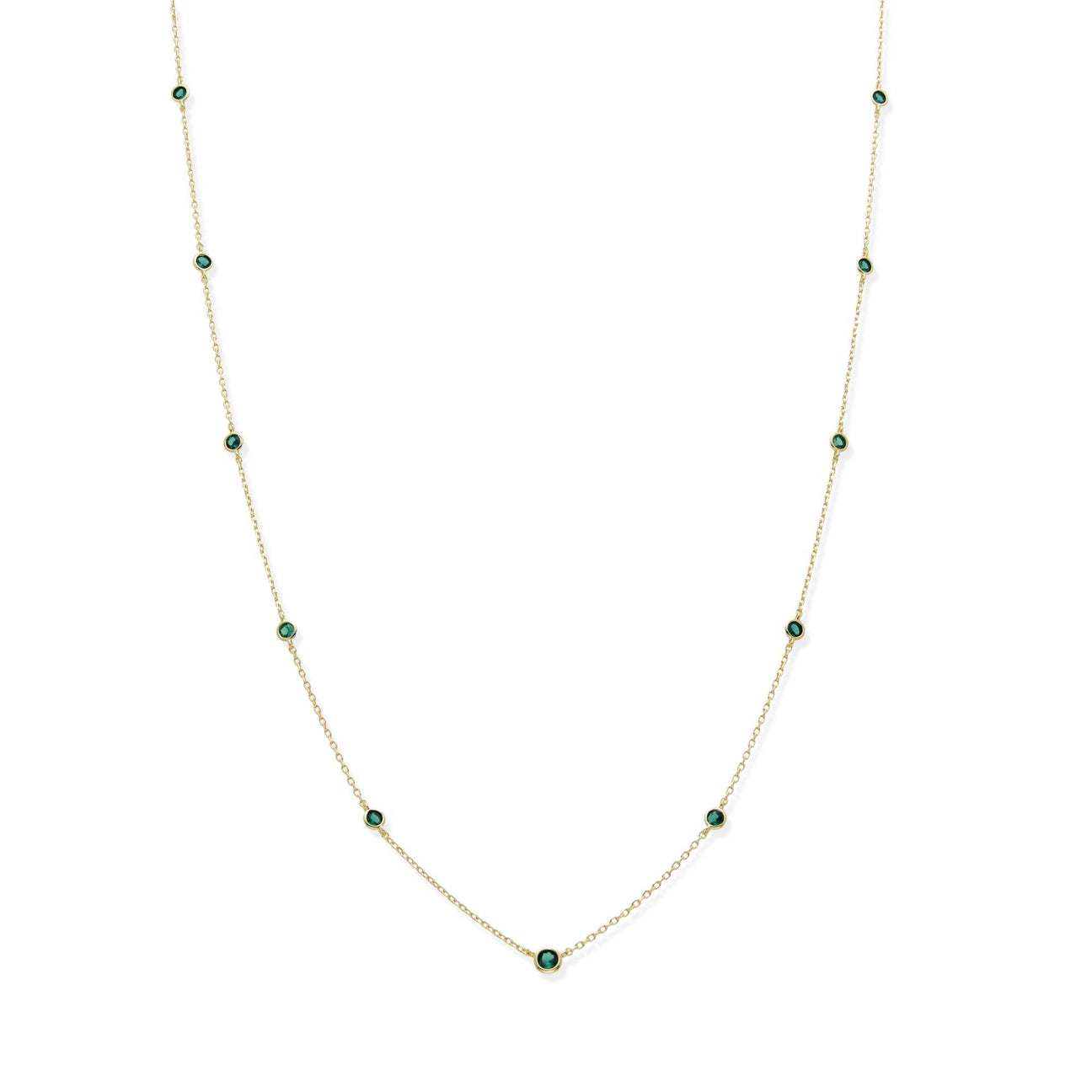 Necklace in 925 Silver with 18k Gold Plated with Green Zirconia-Necklaces-YIA SILVER