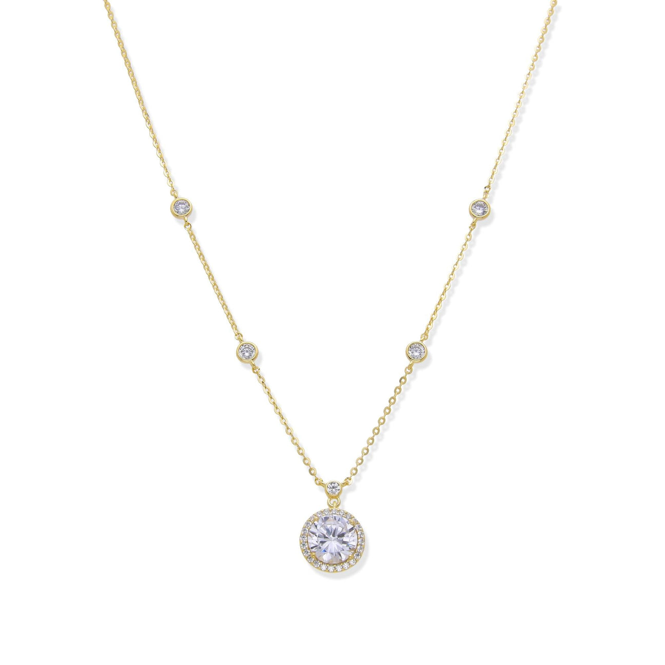 Necklace with Circular Zirconia and Micro Zirconia Pendant in 925 Silver with 18k Gold Plated-Necklaces-YIA SILVER