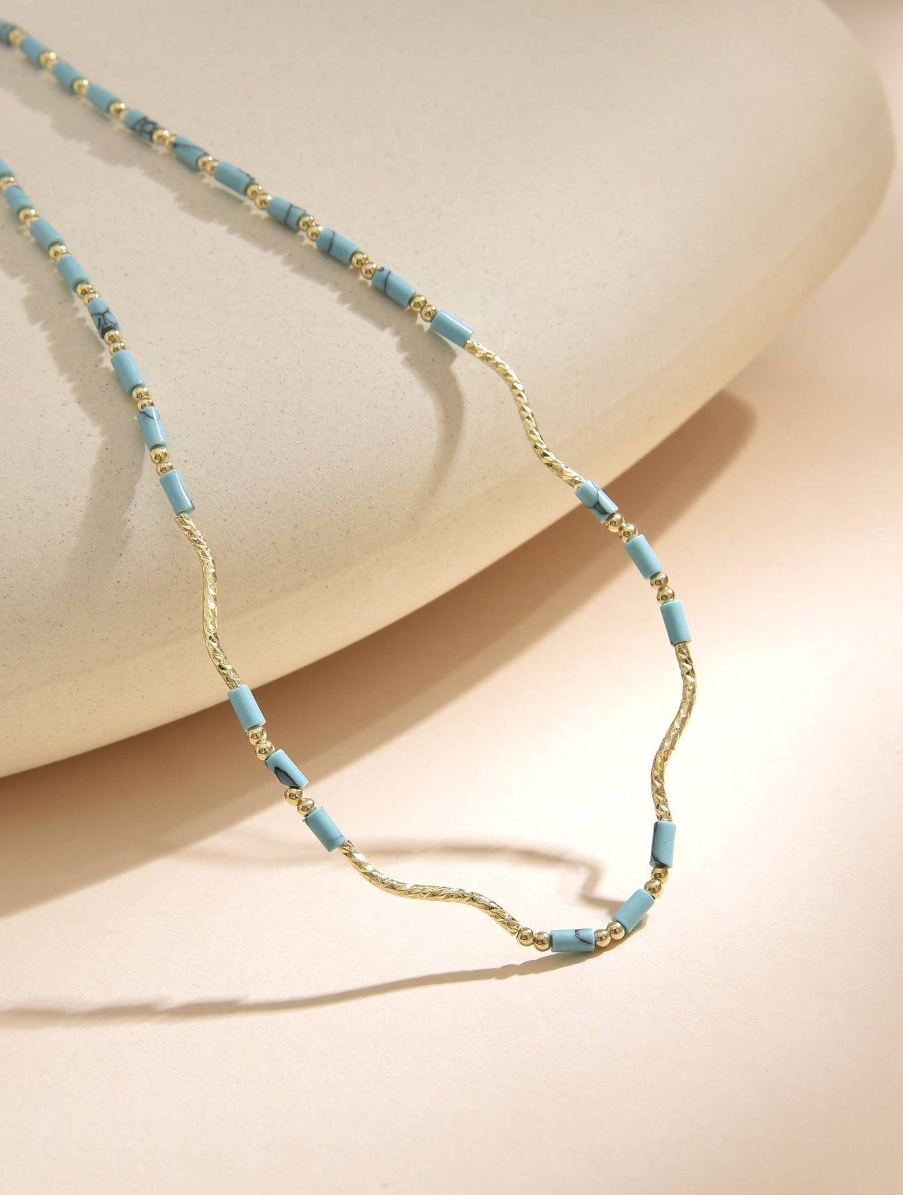 Necklace with Curved Design and Celestial Semi-Precious Stones in Cooper and 18k Gold Plating-Necklaces-Peling