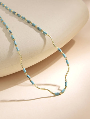 Necklace with Curved Design and Celestial Semi-Precious Stones in Cooper and 18k Gold Plating-Necklaces-Peling