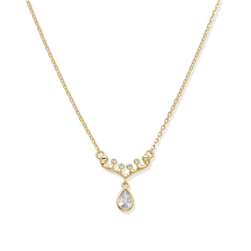 Necklace with Drop Pendant with Zirconia Inlays in 925 Silver 18k Gold Plated-Necklaces-YIA SILVER