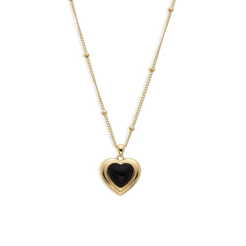 Necklace with Heart Pendant and Semi-precious Stone Inlay in 925 Silver and 18k Gold Plated-Necklaces-GULI GULI