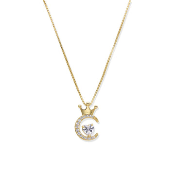 Necklace with Moon Pendant with Crown and Heart in 925 Silver 18k Gold Plated-Necklaces-YIA SILVER