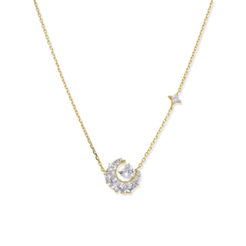 Necklace with Moon and Heart Pendant in Zirconia-Necklaces-YIA SILVER