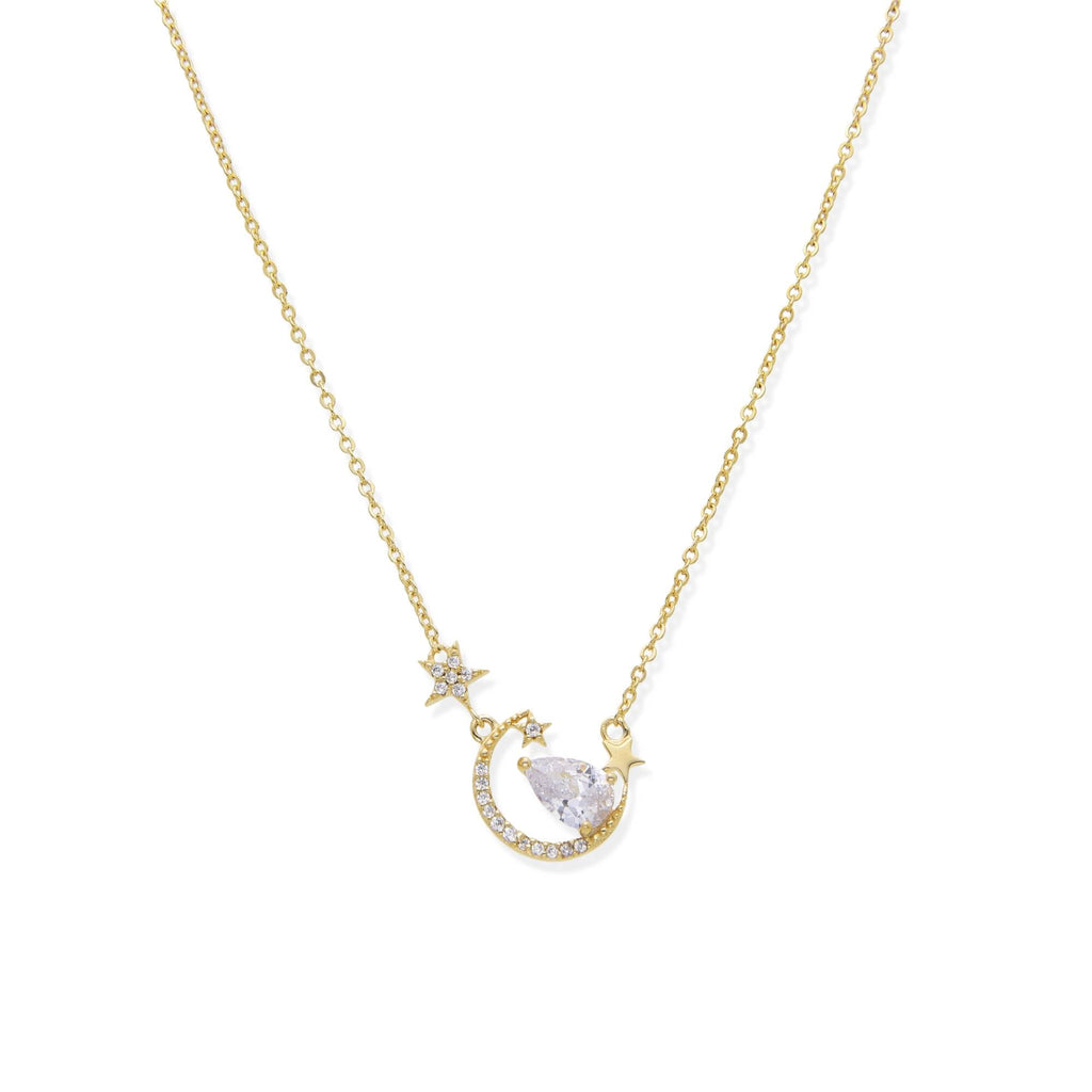 Necklace with Moon and Zirconia Pendant with Stars in 925 Silver with 18k Gold Plated-Necklaces-YIA SILVER