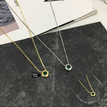 Necklace with Round Pendant with Green Semi-Precious Stone Inlay in 925 Silver and 18k Gold Plated-Necklaces-GULI GULI