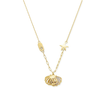 Necklace with Seashell and Star Pendant in 925 Silver and Zirconia with 18k Gold Plated-Necklaces-YIA SILVER