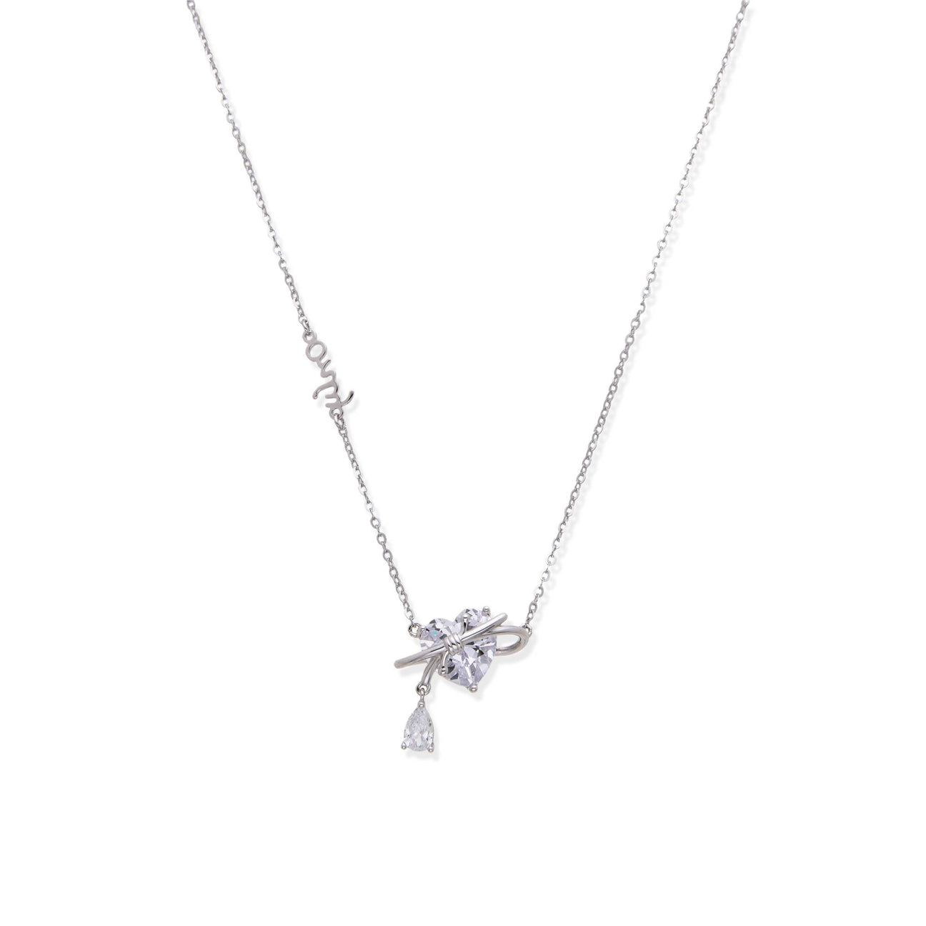 Necklace with Zirconia in the Shape of a Heart with a Bow in 925 Silver-Necklaces-NEW WEI