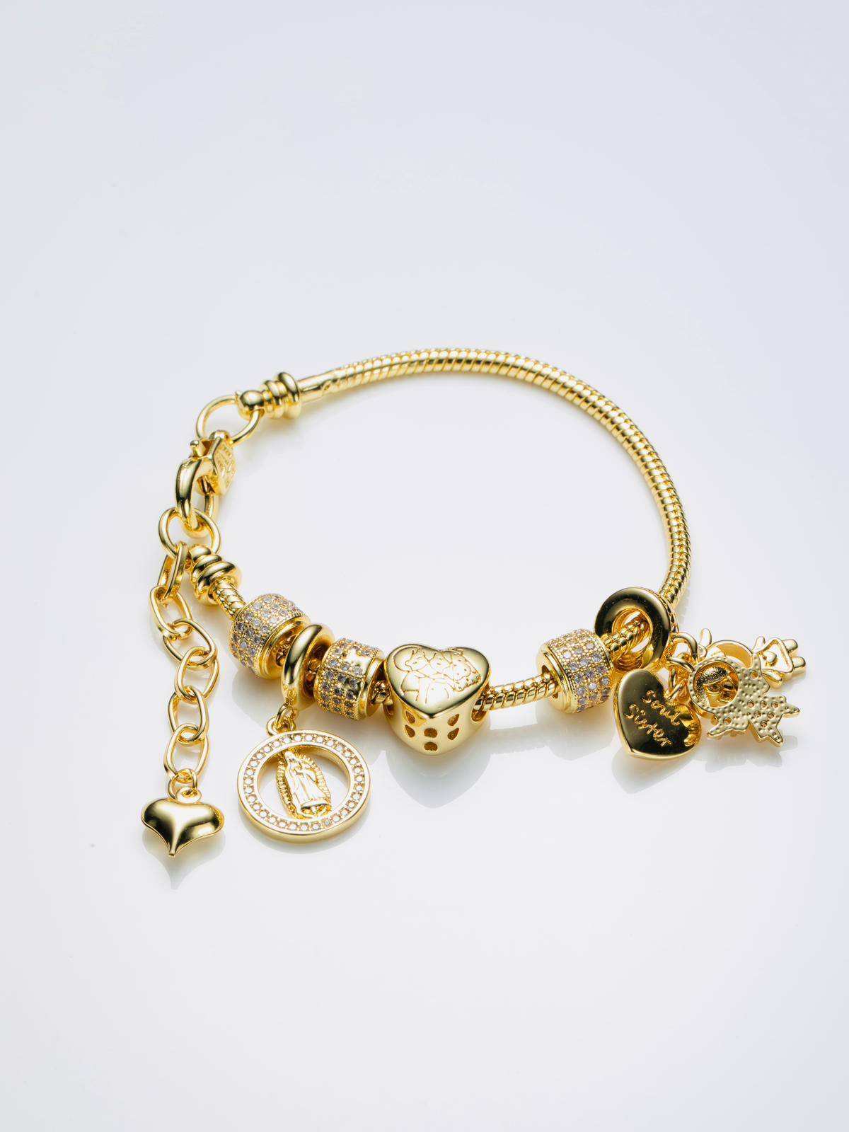 Pandora Religious Theme Bracelet of Family and Love with Rhinestone Details in Cooper and 18k Gold Plating-Bracelets-Pandora GB127
