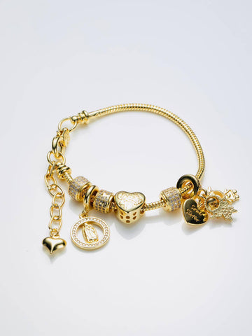 Pandora Religious Theme Bracelet of Family and Love with Rhinestone Details in Cooper and 18k Gold Plating-Bracelets-Pandora GB127