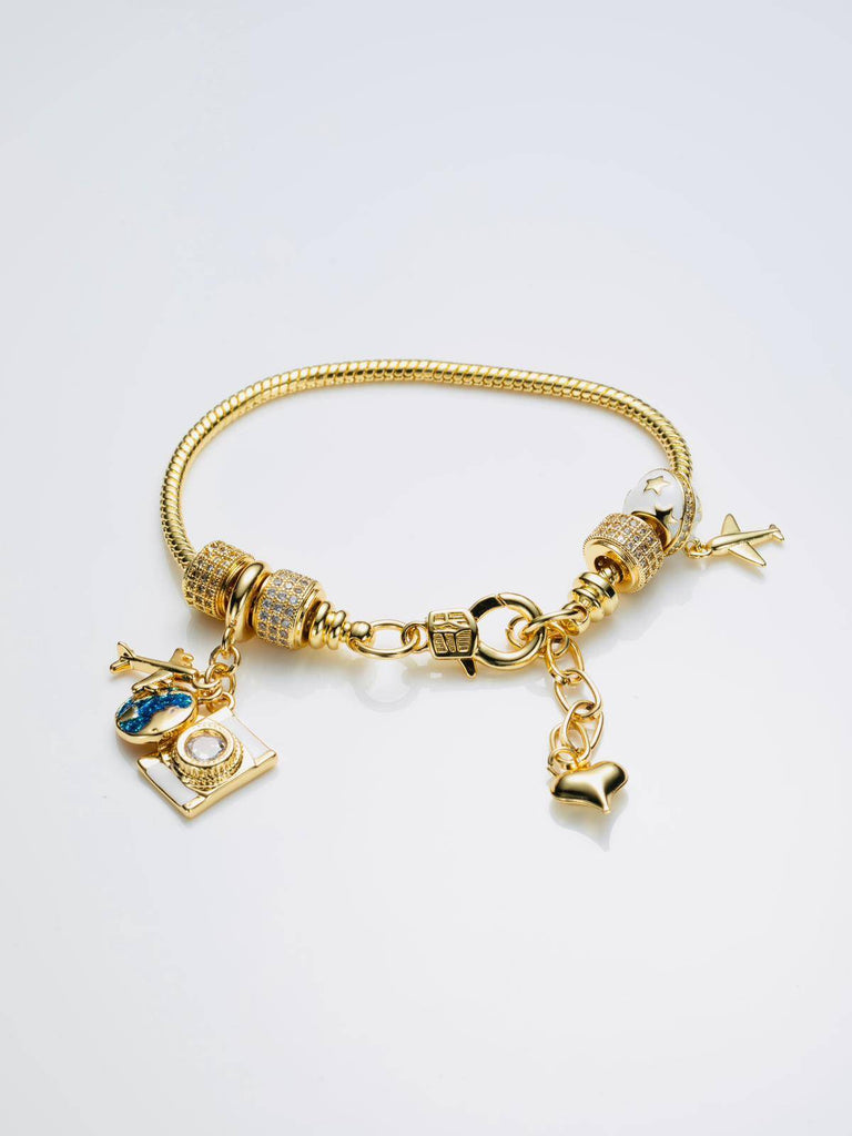 Pandora Travel Themed Bracelet with Rhinestone Details in Cooper with 18k Gold Plating-Bracelets-Pandora GB127