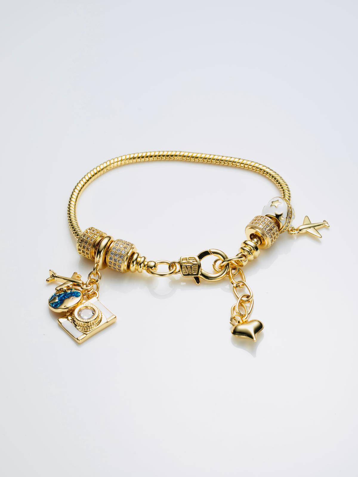 Pandora Travel Themed Bracelet with Rhinestone Details in Cooper with 18k Gold Plating-Bracelets-Pandora GB127
