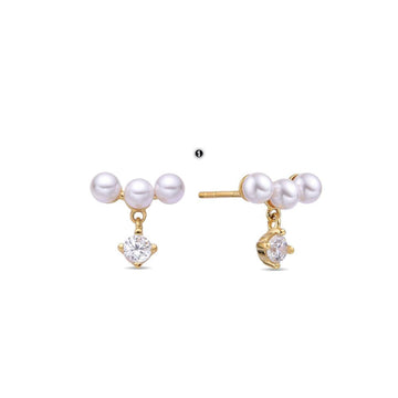Pearl Earrings 18k Gold Plated Sterling Silver Faceted Zirconia-Earrings-GULI GULI