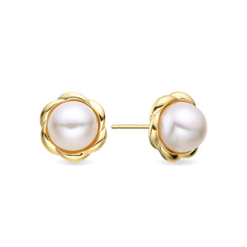 Pearl Earrings in 18k Gold Plated 925 Sterling Silver with Braided Design-Earrings-GULI GULI