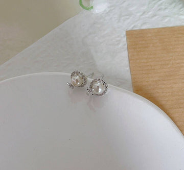Pearl Earrings with Zirconia and Bow in 925 Silver-Earrings-GULI GULI