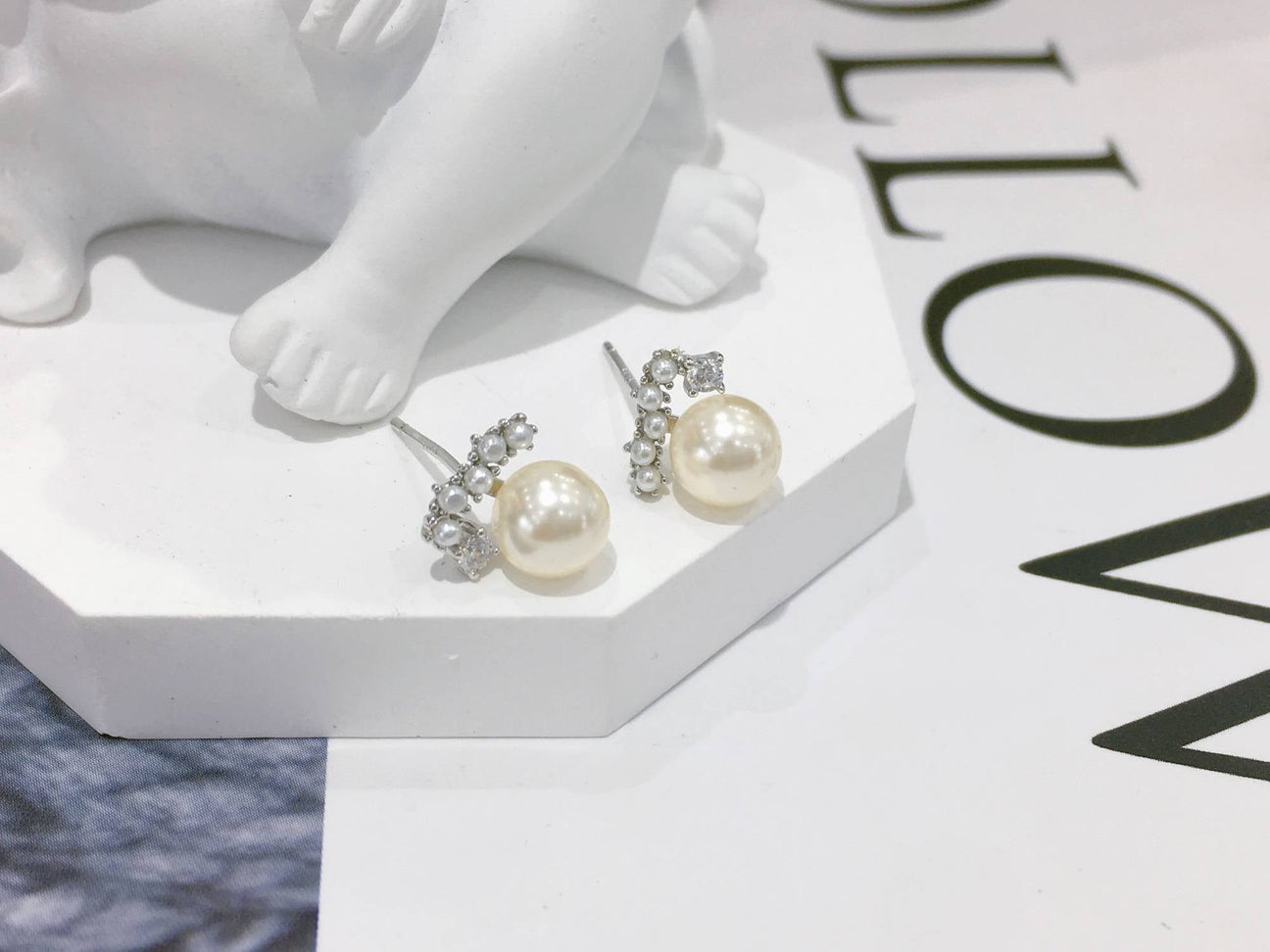 Pearl Earrings with Zirconia in 925 Silver-Earrings-GULI GULI