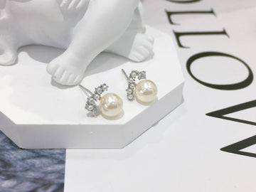 Pearl Earrings with Zirconia in 925 Silver-Earrings-GULI GULI