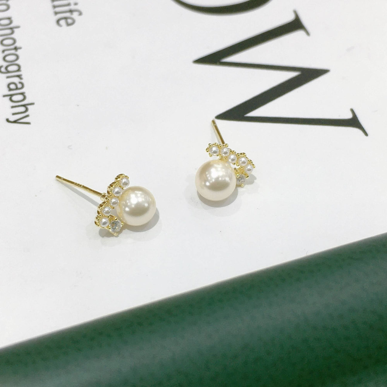 Pearl Earrings with Zirconia in 925 Silver with 18k Gold Plated-Earrings-GULI GULI