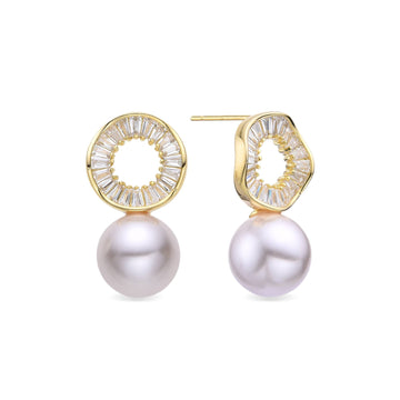 Pearl Earrings with Zircons Hoop in 18k Gold Plated 925 Sterling Silver-Earrings-GULI GULI
