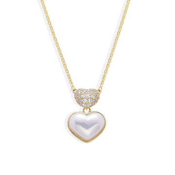 Pearl Heart Necklace in 18k Gold Plated 925 Sterling Silver and Zircon-Necklaces-GULI GULI