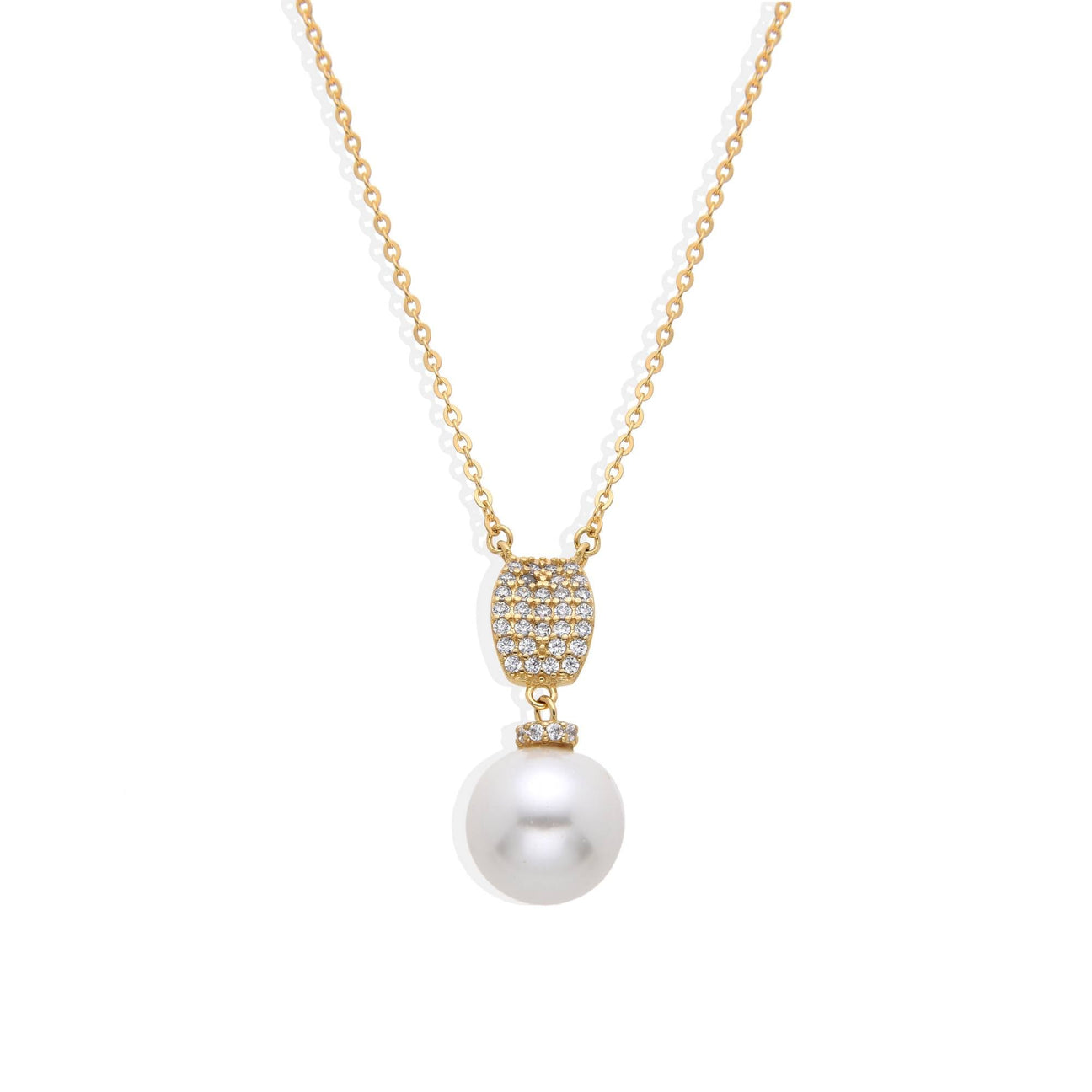 Pearl Necklace with Micro Zircons in 925 Sterling Silver 18k Gold Plated-Necklaces-GULI GULI