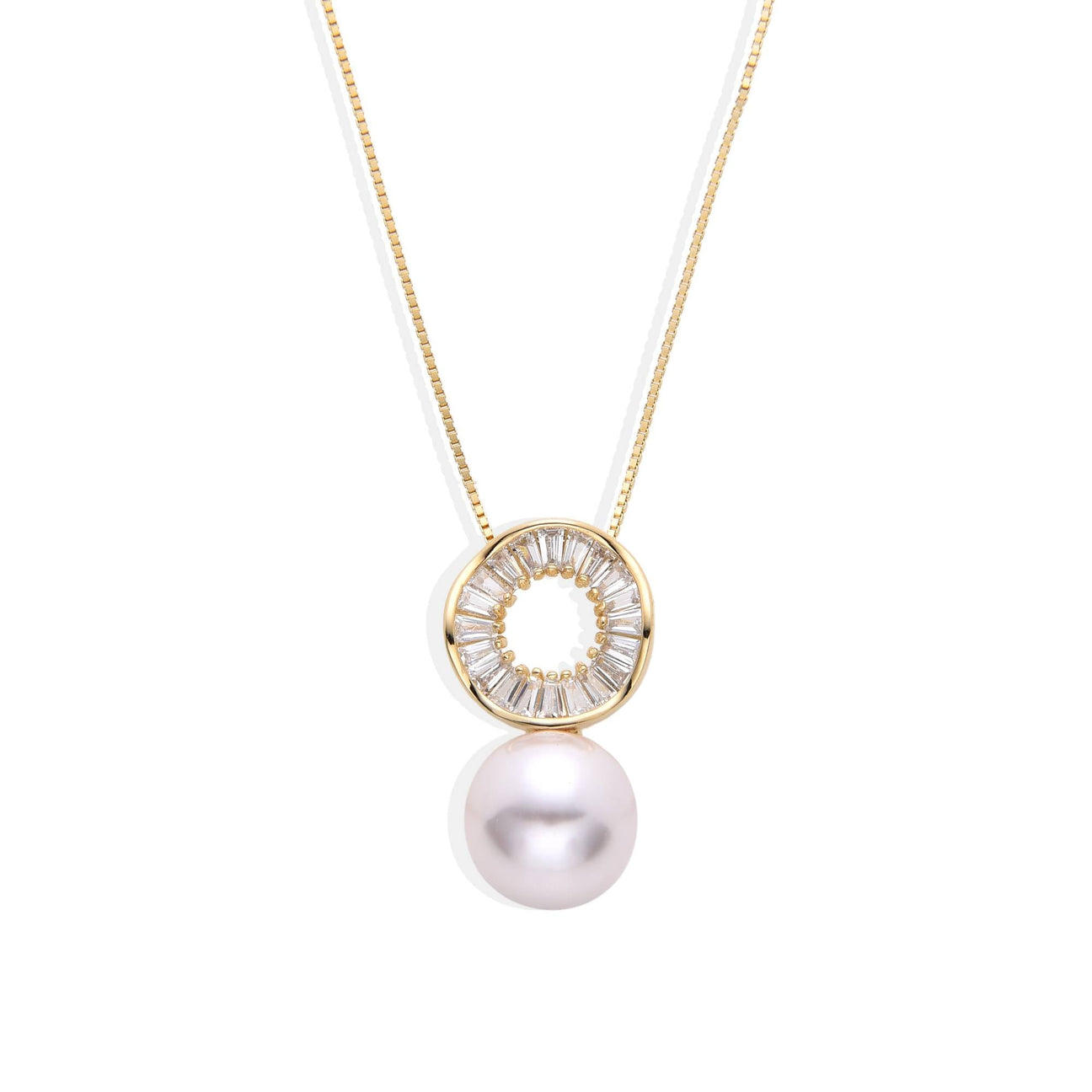 Pearl Necklace with Zircon Hoop in 18k Gold Plated 925 Sterling Silver-Necklaces-GULI GULI