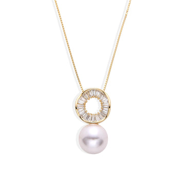 Pearl Necklace with Zircon Hoop in 18k Gold Plated 925 Sterling Silver-Necklaces-GULI GULI
