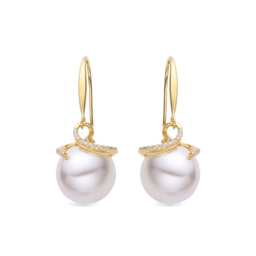 Pearl Pendant Earrings in 18k Gold Plated 925 Sterling Silver with Micro Zircon-Earrings-GULI GULI