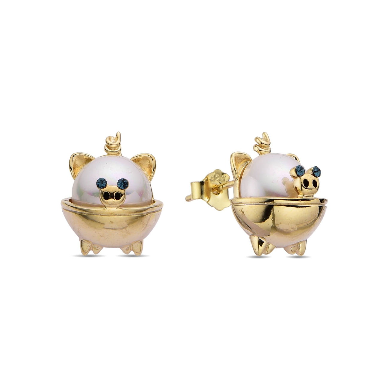 Pig Shaped Pearl and Zirconia Earrings in 925 Silver and 18k Gold Plated-Earrings-GULI GULI