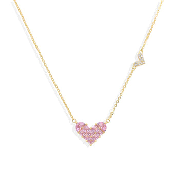 Pink Heart Necklace in 925 Sterling Silver 18k Gold Plated with Zircons-Necklaces-GULI GULI