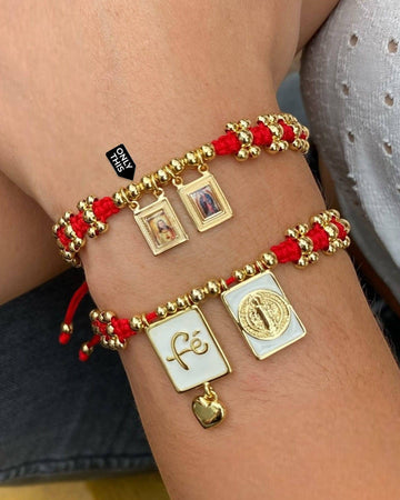 Religious Red String Bracelet with God and Virgin Pendants in Cooper with 18k Gold Plating-Bracelets-Guadalupe