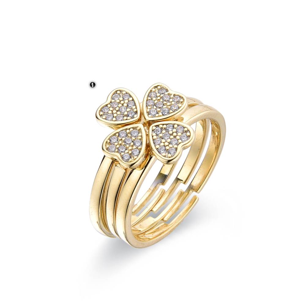 Ring 18k Gold Plated 925 Sterling Silver Heart Clover.-Rings-GULI GULI