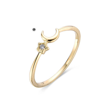 Ring 925 Sterling Silver 18k Gold Plated Bright Star Moon.-Rings-GULI GULI