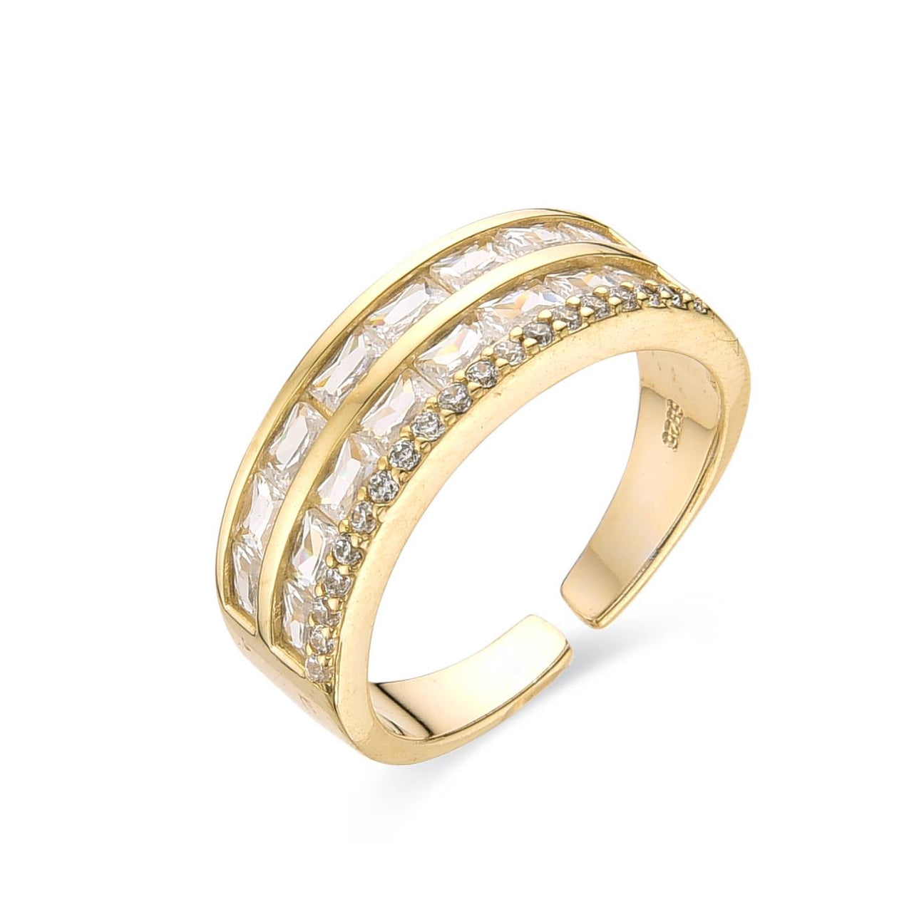 Ring Adjustable 18k Gold Plated 925 Sterling Silver with Clear Zircon-Rings-GULI GULI