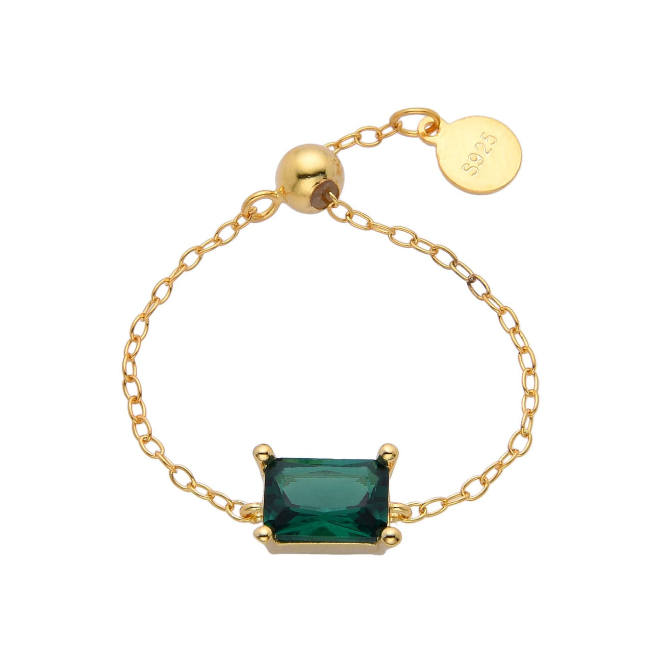 Ring Green Adjustable and Square Zirconia in 925 Sterling Silver 18k Gold-Rings-NEW WEI