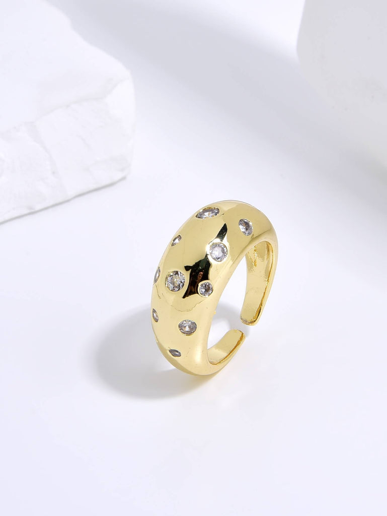 Ring Made of Cooper and 18k Gold Plating with Zirconia Inlays-Rings-kKT