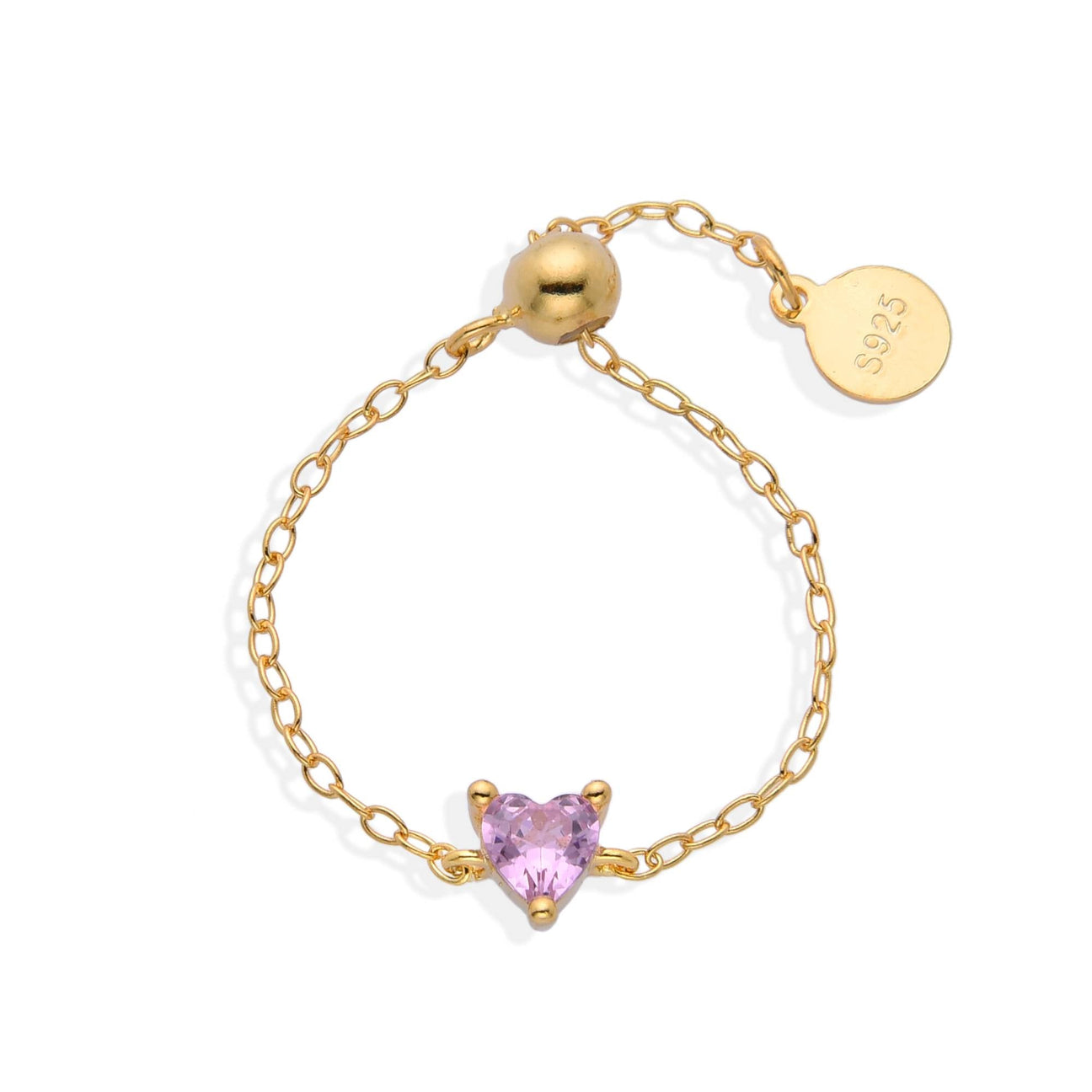 Ring Pink Adjustable in 18k Gold Plated 925 Sterling Silver with Heart Zircon-Rings-NEW WEI