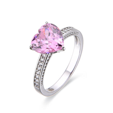 Ring Pink Heart in 925 Sterling Silver with Zircons-Rings-NEW WEI