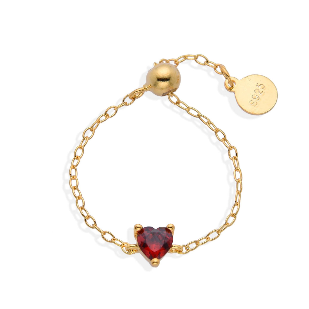 Ring Red Adjustable in 18k Gold Plated 925 Sterling Silver with Heart Zircon-Rings-NEW WEI