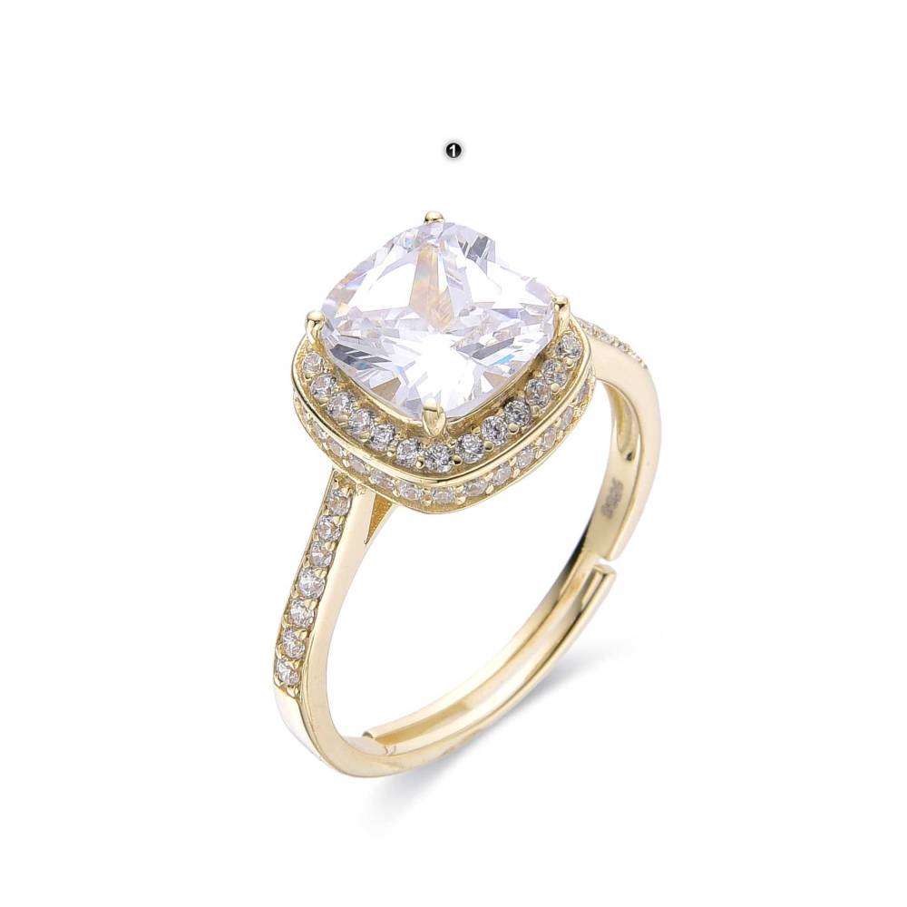 Ring in 18k Gold Plated 925 Sterling Silver with Central Faceted Zircon-Rings-GULI GULI
