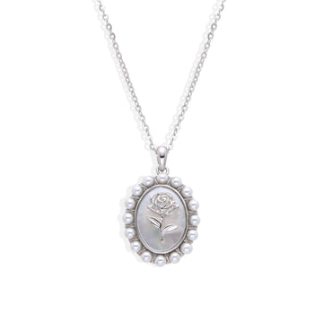 Rose Necklace in 925 Sterling Silver with Pearls and Nacre-Necklaces-GULI GULI