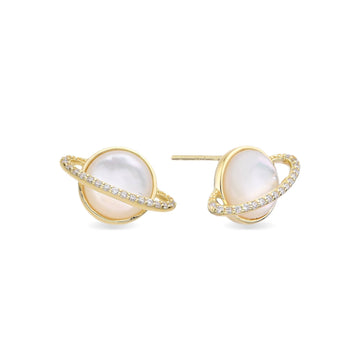 Saturn Earrings in 18k Gold Plated 925 Sterling Silver with Crystal-Earrings-GULI GULI