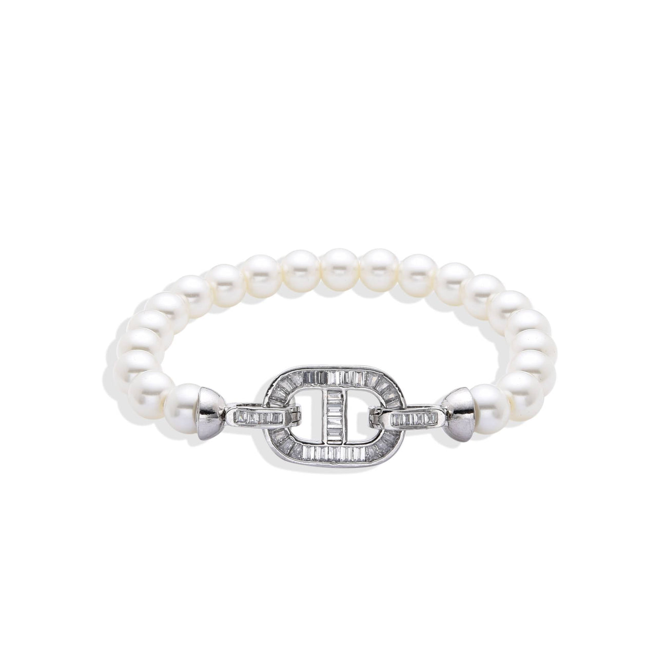 Silver Fashion Pearl Bracelet with Micro Zircon Pendant: Silver Elegance.-Bracelets-NEW WEI