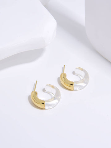 Stainless Steel Hoops with 18k Gold Plated Acrylic Detail-Earrings-Vila veloni corp