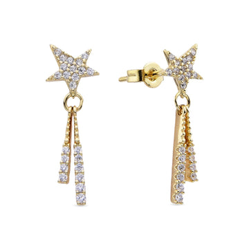Star Pendant Earrings with Zirconia in 925 Silver and 18k Gold Plated-Earrings-YIA SILVER
